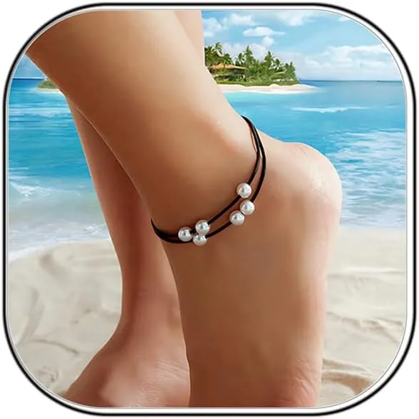 Pearl Ankle Bracelets for Women Layered Waterproof Anklet Adjustable Weave Pearl Anklet Minimalist Summer Beach Foot Chain Ankle Jewelry Gifts
