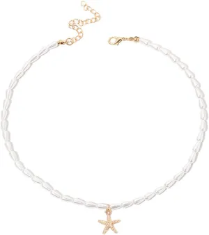 Pearl Choker Necklace for Women Starfish Pendant Necklace Pearl Beaded Necklace Summer Necklace Wedding Birthday Jewlery for Women