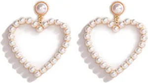 Pearl Heart Dangle Stud Earrings for Women Minimalist Fun Fashion Retro Exaggerated Peach Heart Love Earrings (Heart Dangle Stud)