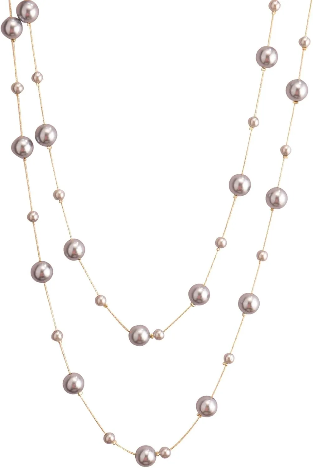 Pearl Layered Strand Necklaces for Women Dainty Fashion Long Imitation Pearls Beads Multiple Strands Chain Layer Choker Necklace Elegant Statement Charm Winter Sweater Vintage Wedding Party Costume Jewelry Gifts
