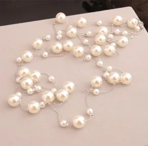 Pearl Layered Strand Necklaces for Women Dainty Fashion Long Imitation Pearls Beads Multiple Strands Chain Layer Choker Necklace Elegant Statement Charm Winter Sweater Vintage Wedding Party Costume Jewelry Gifts