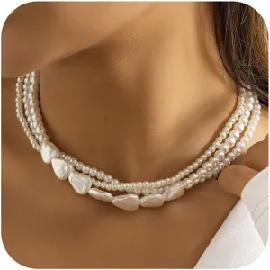 Pearl Necklace Chunky Pearl Necklace for Women Statement Big Pearl Choker Necklaces White Pearl Beaded Necklace Exaggerated Large Pearl Necklace Wedding Party Jewelry