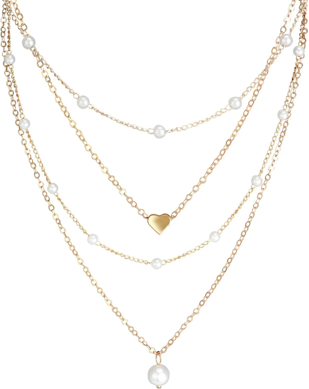 Pearl Necklaces for Women, Dainty Layered Gold Plated Small Pendant Pearl Choker Chain Stack Set, Trendy Initial Simple Heart Charm Necklace for Women Bridesmaid Wedding Jewelry Gifts