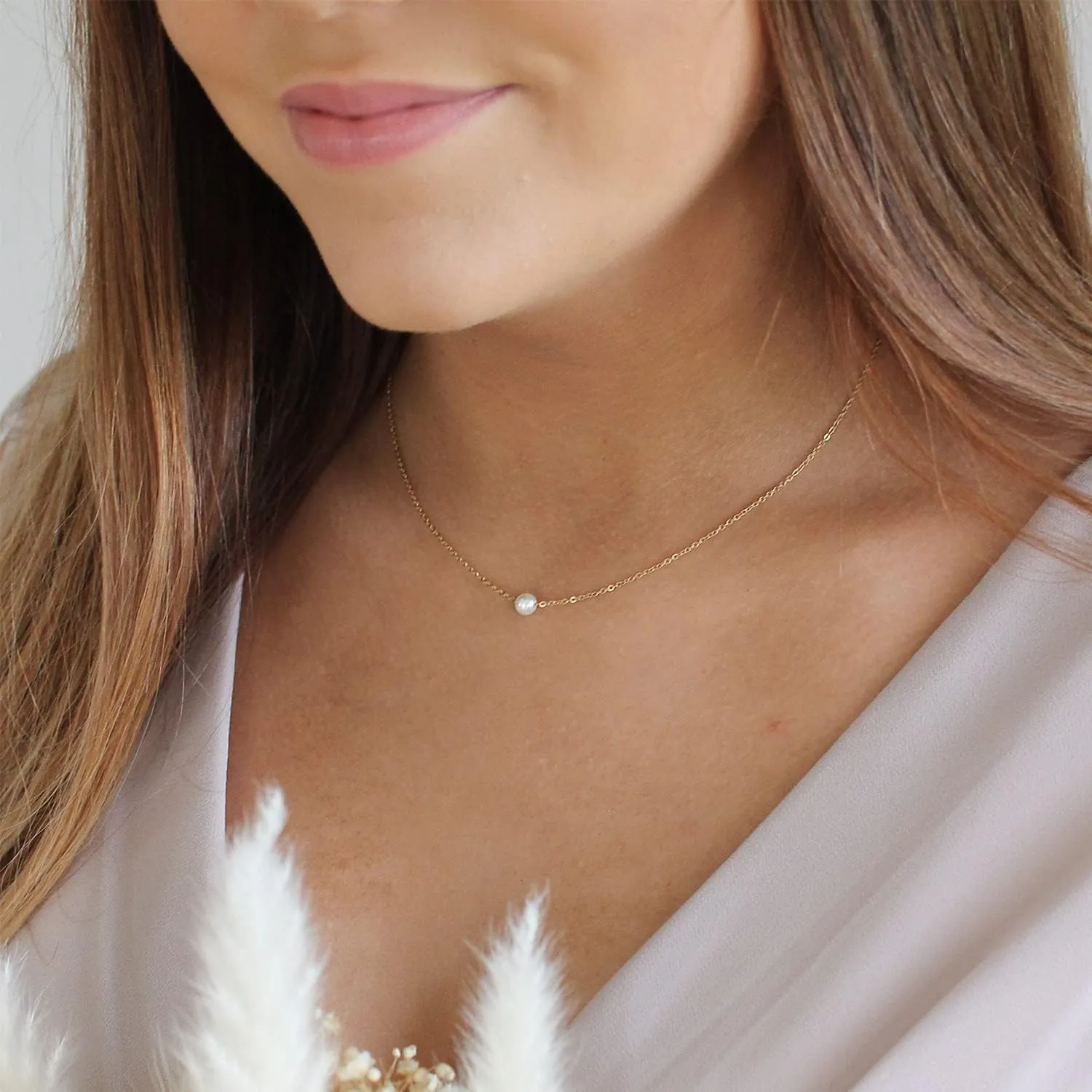 Pearl Necklaces for Women,14K Real Gold Plated Dainty Cute Pearl Necklace for Women Handmade Pearl Chain Necklace Everyday Jewelry Gift