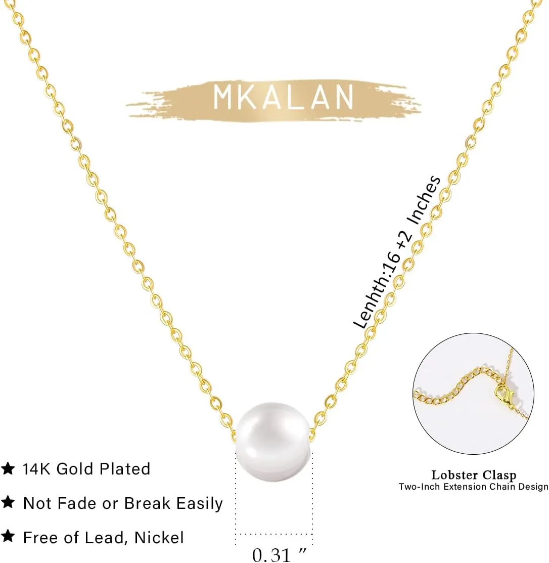 Pearl Necklaces for Women,14K Real Gold Plated Dainty Cute Pearl Necklace for Women Handmade Pearl Chain Necklace Everyday Jewelry Gift