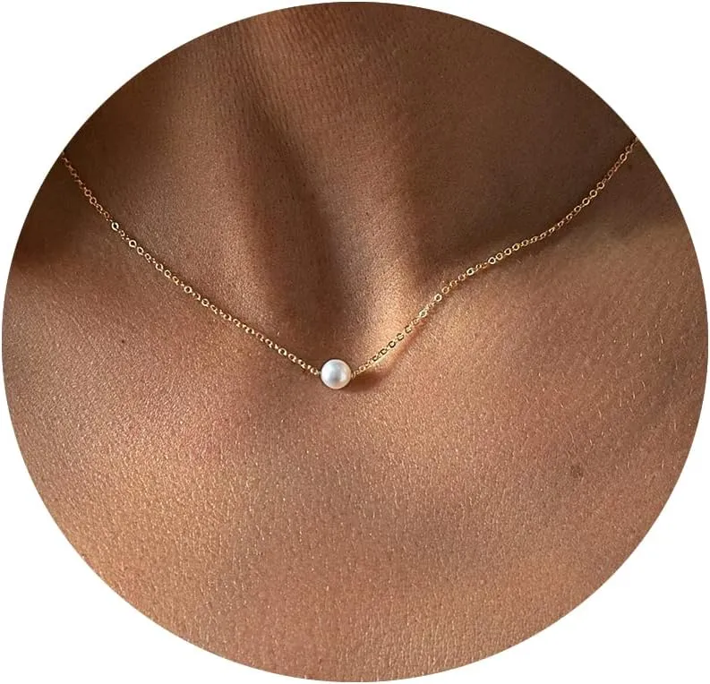 Pearl Necklaces for Women,14K Real Gold Plated Dainty Cute Pearl Necklace for Women Handmade Pearl Chain Necklace Everyday Jewelry Gift