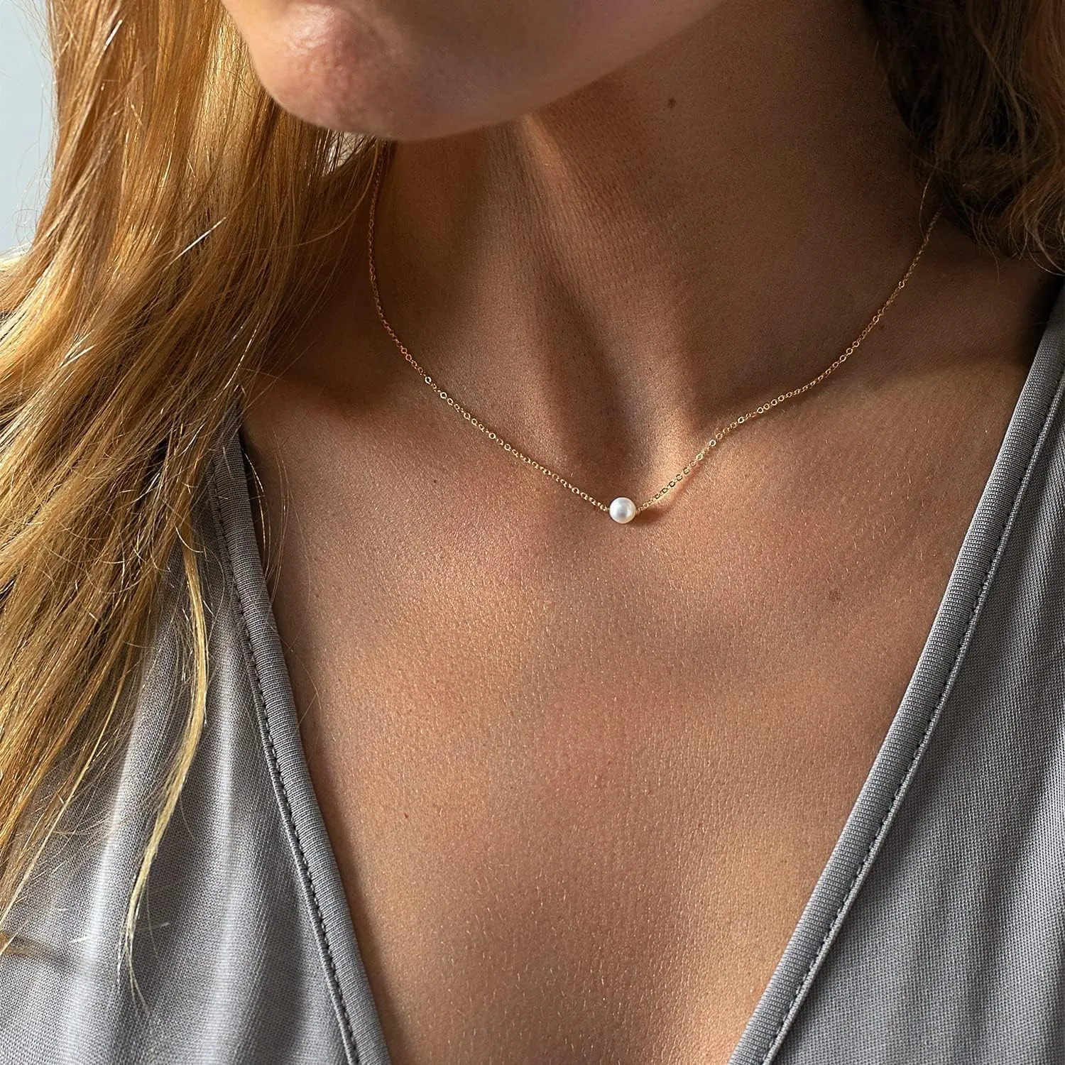 Pearl Necklaces for Women,14K Real Gold Plated Dainty Cute Pearl Necklace for Women Handmade Pearl Chain Necklace Everyday Jewelry Gift