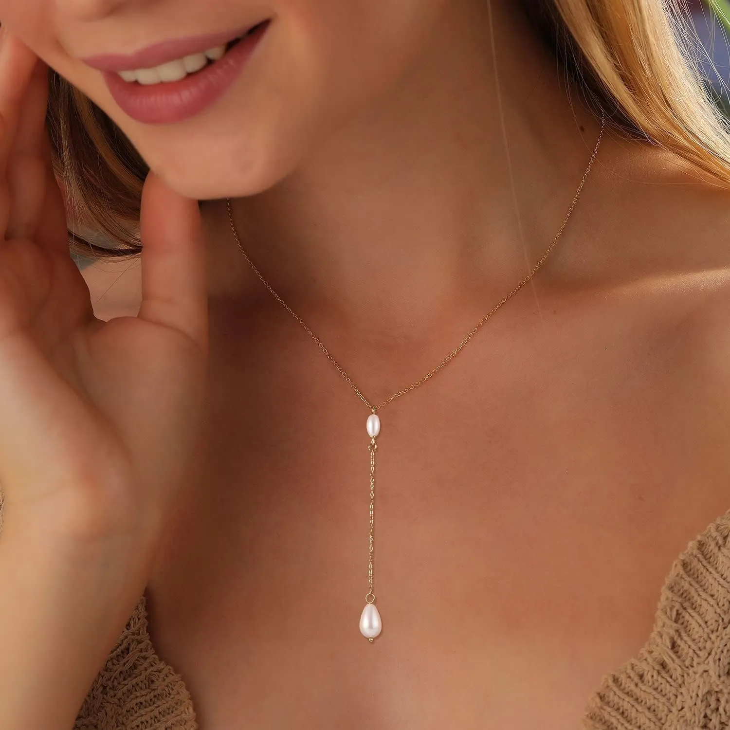Pearl Necklaces for Women,14K Real Gold Plated Dainty Cute Pearl Necklace for Women Handmade Pearl Chain Necklace Everyday Jewelry Gift