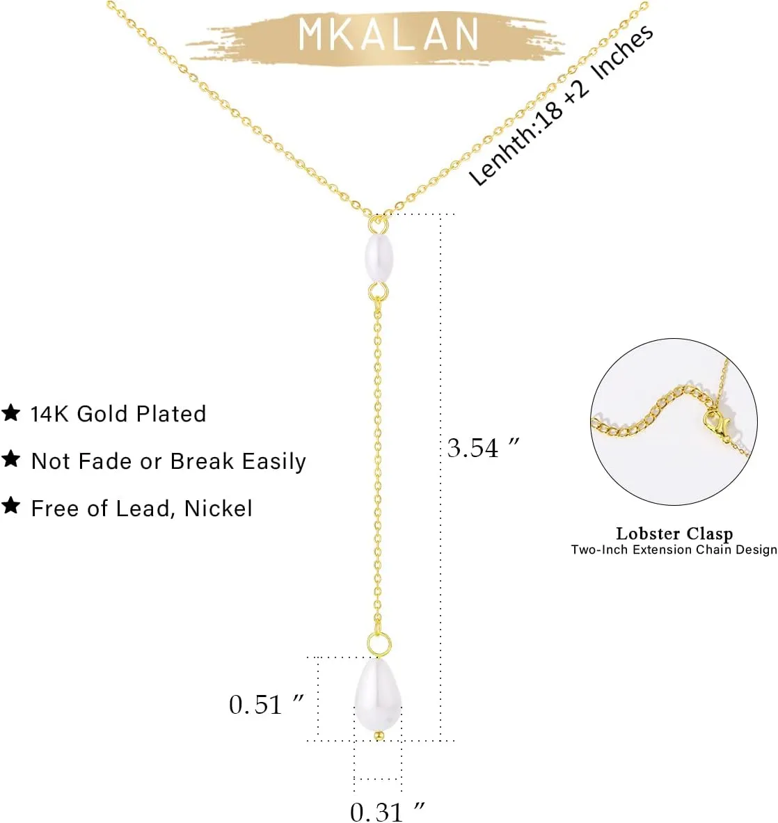 Pearl Necklaces for Women,14K Real Gold Plated Dainty Cute Pearl Necklace for Women Handmade Pearl Chain Necklace Everyday Jewelry Gift