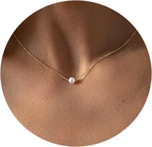 Pearl Necklaces for Women,14K Real Gold Plated Dainty Cute Pearl Necklace for Women Handmade Pearl Chain Necklace Everyday Jewelry Gift