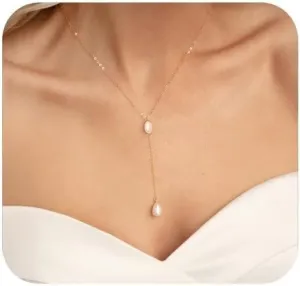 Pearl Necklaces for Women,14K Real Gold Plated Dainty Cute Pearl Necklace for Women Handmade Pearl Chain Necklace Everyday Jewelry Gift