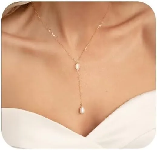 Pearl Necklaces for Women,14K Real Gold Plated Dainty Cute Pearl Necklace for Women Handmade Pearl Chain Necklace Everyday Jewelry Gift