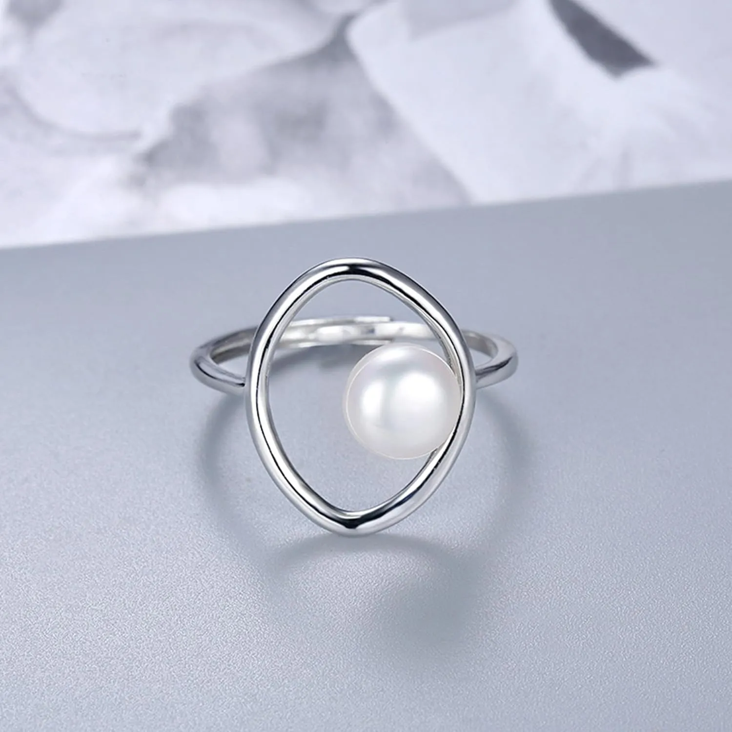 Pearl Ring for Women Sterling Silver 14k Gold Plated Ring Mother Daughter Ring Danity Irregular Statement Wedding Band Bridal Ring Jewelry Birthday Summer Ocean Gifts for Her