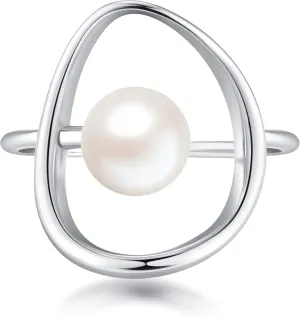 Pearl Ring for Women Sterling Silver 14k Gold Plated Ring Mother Daughter Ring Danity Irregular Statement Wedding Band Bridal Ring Jewelry Birthday Summer Ocean Gifts for Her