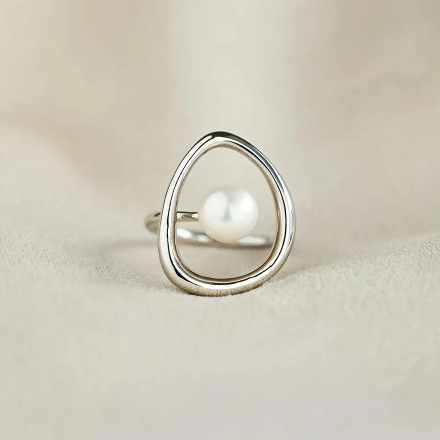 Pearl Ring for Women Sterling Silver 14k Gold Plated Ring Mother Daughter Ring Danity Irregular Statement Wedding Band Bridal Ring Jewelry Birthday Summer Ocean Gifts for Her