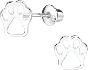 Penny & Piper Toddler Screwback Earrings Hypoallergenic for Ages  3 - Sterling Silver Earrings for Little Girls & Kids Stud Earrings - (Paw Print, 1 Pair)