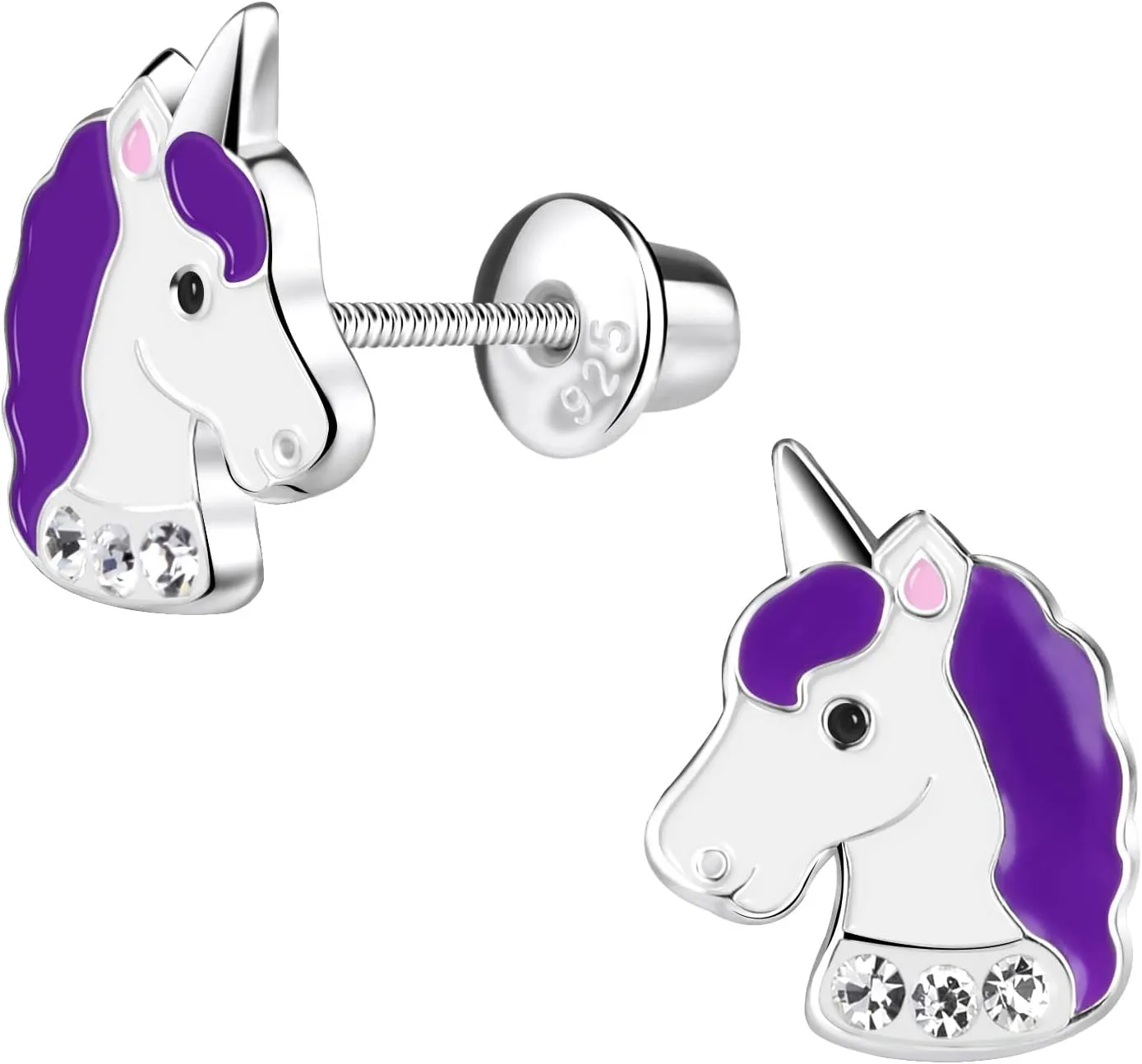 Penny & Piper Toddler Screwback Earrings Hypoallergenic for Ages  3 - Sterling Silver Earrings for Little Girls & Kids Stud Earrings - (Unicorn Glitter with Gem, 1 Pair)