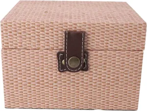 PerGar Vintage Jewelry Box, Jewelry Organizer, Rectangular Treasure Chest Box, Imitation Rattan Design Jewelry Storage Case, Jewelry Storage Box for Earrings Necklaces Bracelets (Roseate)