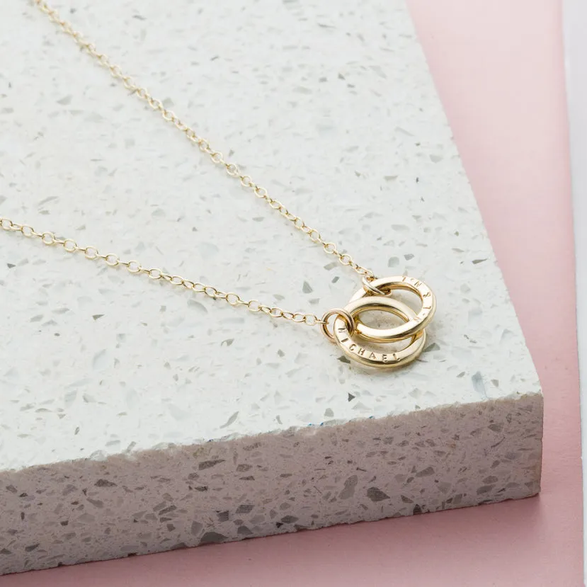 Personalised 9ct Gold Double Hoop Names Necklace