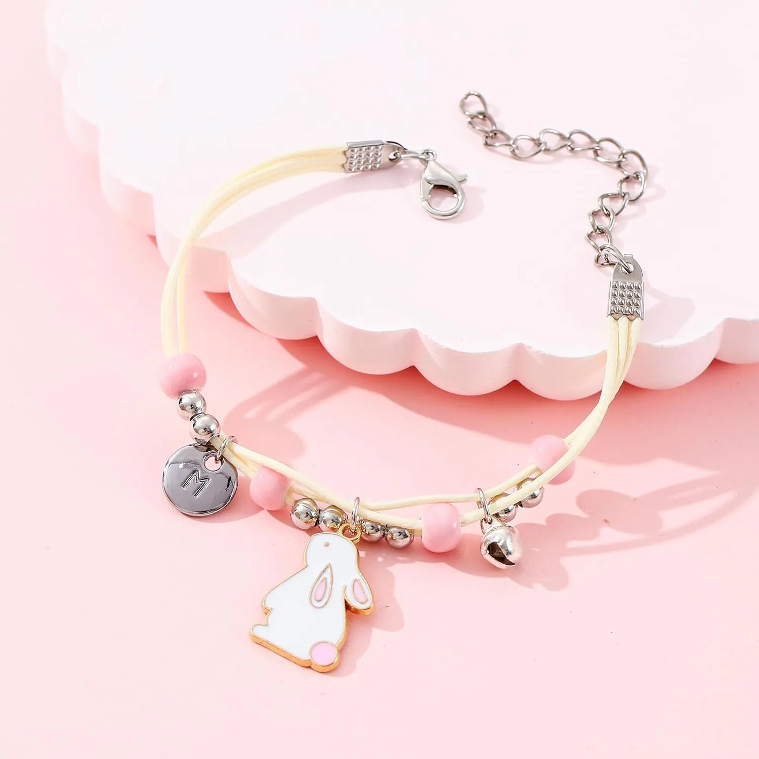 Personalized Easter Basket Stuffers,Easter Bunny Bracelet with Card for Girls, Adjustable Pastel Beaded Jewelry Gift for Daughter, Granddaughter, Niece