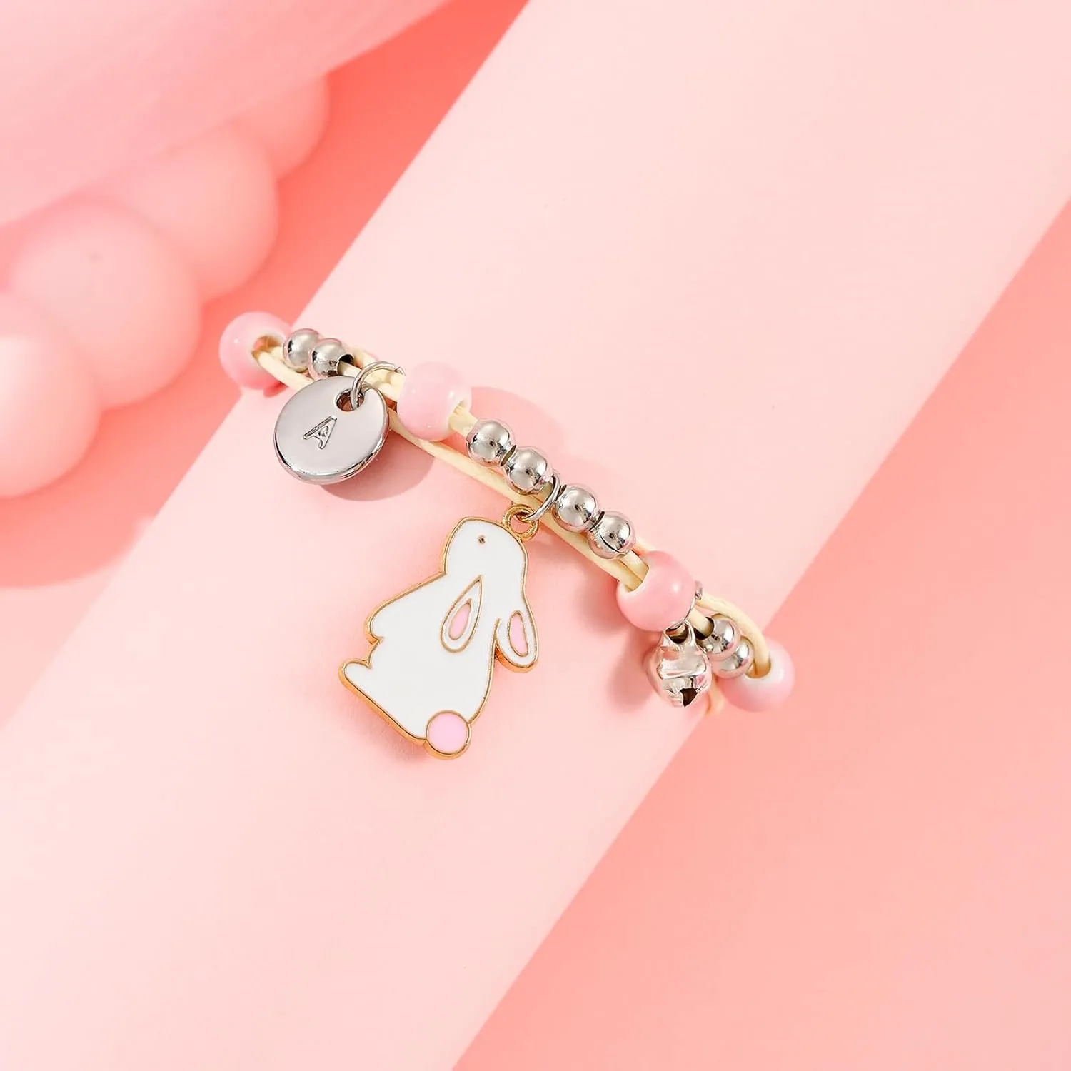 Personalized Easter Basket Stuffers,Easter Bunny Bracelet with Card for Girls, Adjustable Pastel Beaded Jewelry Gift for Daughter, Granddaughter, Niece