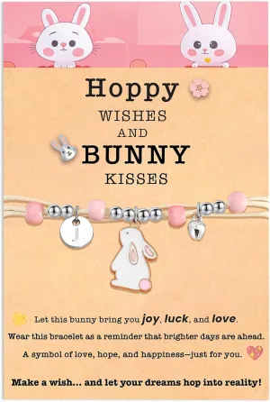 Personalized Easter Basket Stuffers,Easter Bunny Bracelet with Card for Girls, Adjustable Pastel Beaded Jewelry Gift for Daughter, Granddaughter, Niece