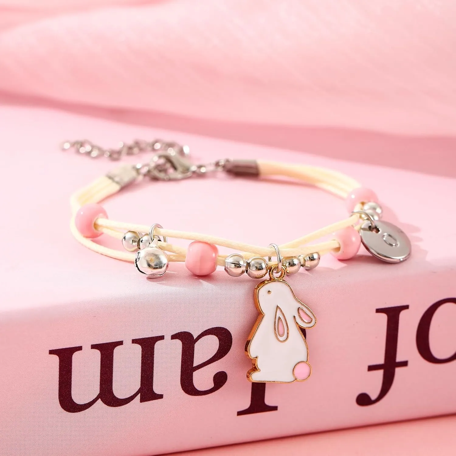 Personalized Easter Basket Stuffers,Easter Bunny Bracelet with Card for Girls, Adjustable Pastel Beaded Jewelry Gift for Daughter, Granddaughter, Niece