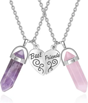 PESOENTH BFF Necklace for 2 - Matching Heart Best Friends Crystal Pendant Necklaces Friendship Jewelry Set For Women