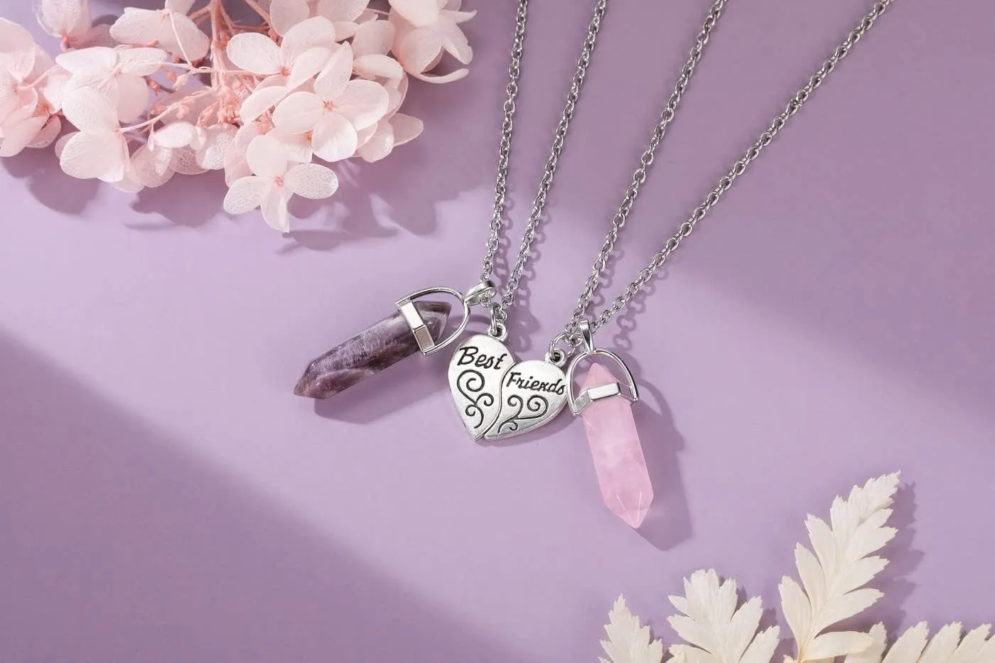 PESOENTH BFF Necklace for 2 - Matching Heart Best Friends Crystal Pendant Necklaces Friendship Jewelry Set For Women