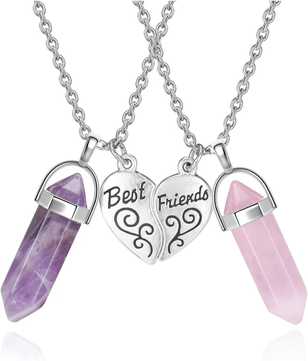 PESOENTH BFF Necklace for 2 - Matching Heart Best Friends Crystal Pendant Necklaces Friendship Jewelry Set For Women