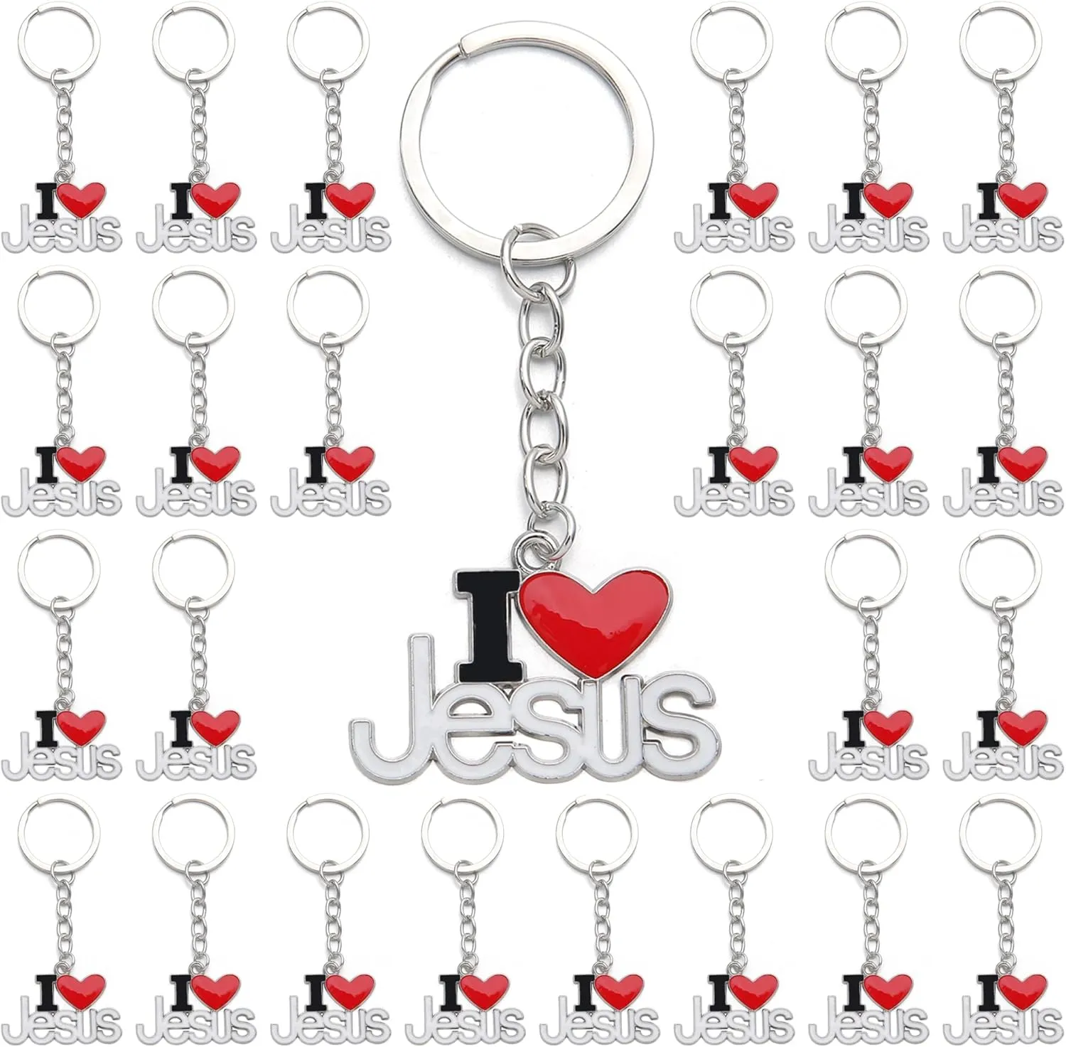 PHAETON 20PCS Jesus Pendants Keyrings Keychains Religious Door Car Key Holders Jesus Key Rings Religious Favors for Christians Easter Prayer Gifts