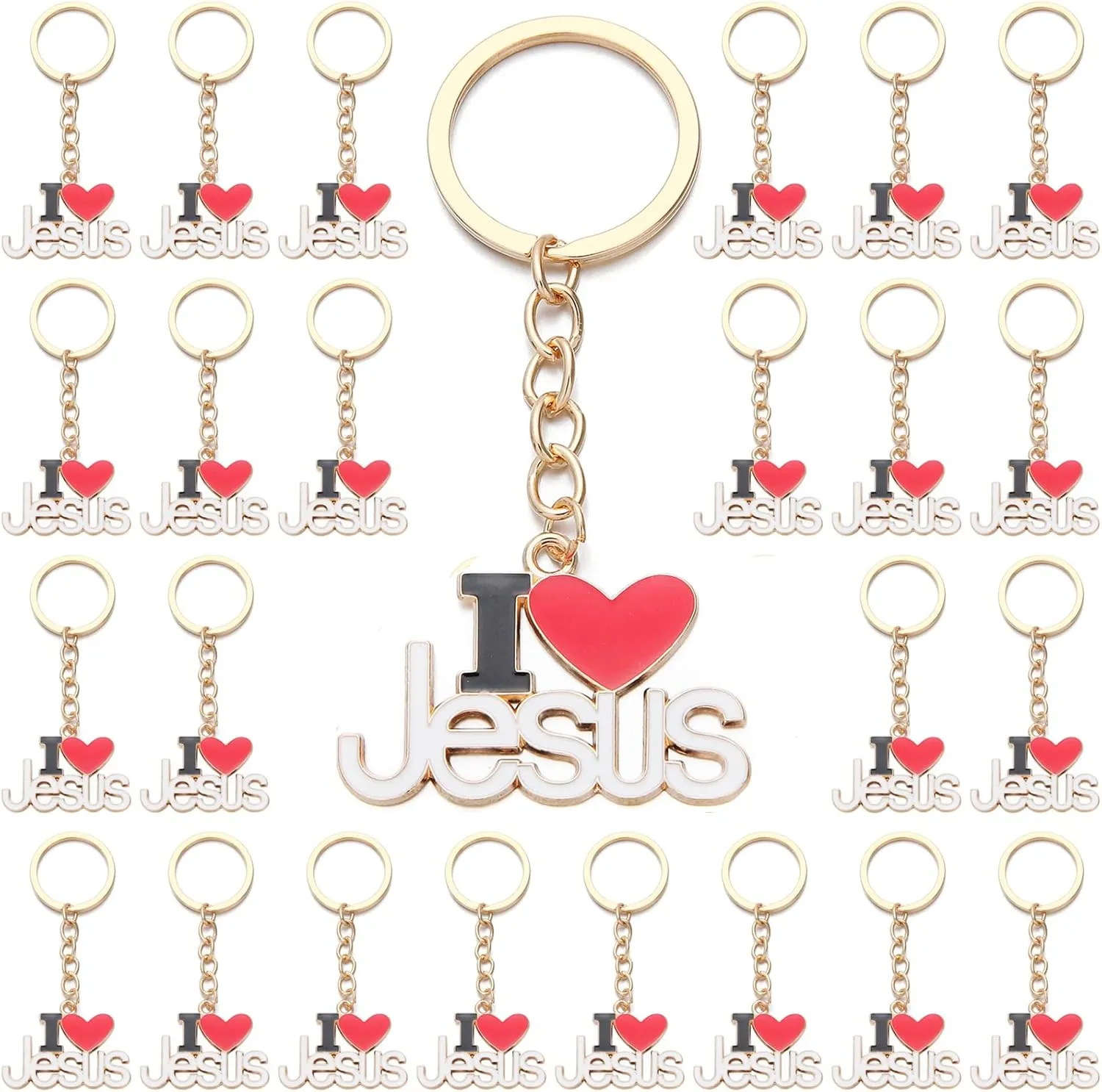 PHAETON 20PCS Jesus Pendants Keyrings Keychains Religious Door Car Key Holders Jesus Key Rings Religious Favors for Christians Easter Prayer GiftsGolden