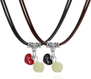 Pieces Necklaces - Natural Stone Bead Heart Charm Glow in The Dark Luminous Jewelry Gift for Women Men Couple Necklace