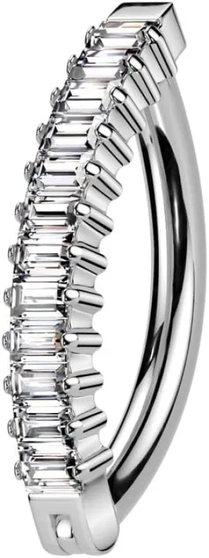 Pierced Owl 14GA ASTM F-136 Implant Grade Titanium Vertical Baguette CZ Crystal Lined Hinged Curved Bar Belly Button Ring