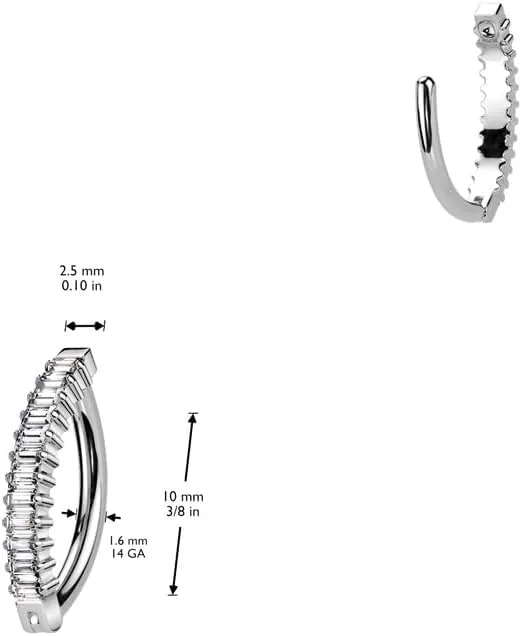 Pierced Owl 14GA ASTM F-136 Implant Grade Titanium Vertical Baguette CZ Crystal Lined Hinged Curved Bar Belly Button Ring