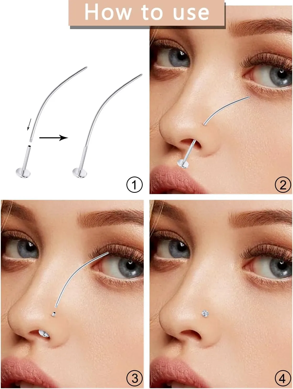 Piercing Taper 16G 18G 20G Piercing Needles Surgical Steel or titanium threadles Push in and Internal thread Nose Lip Septum Rings Stud Earrings Eyebrow Tragus Piercing Jewelry