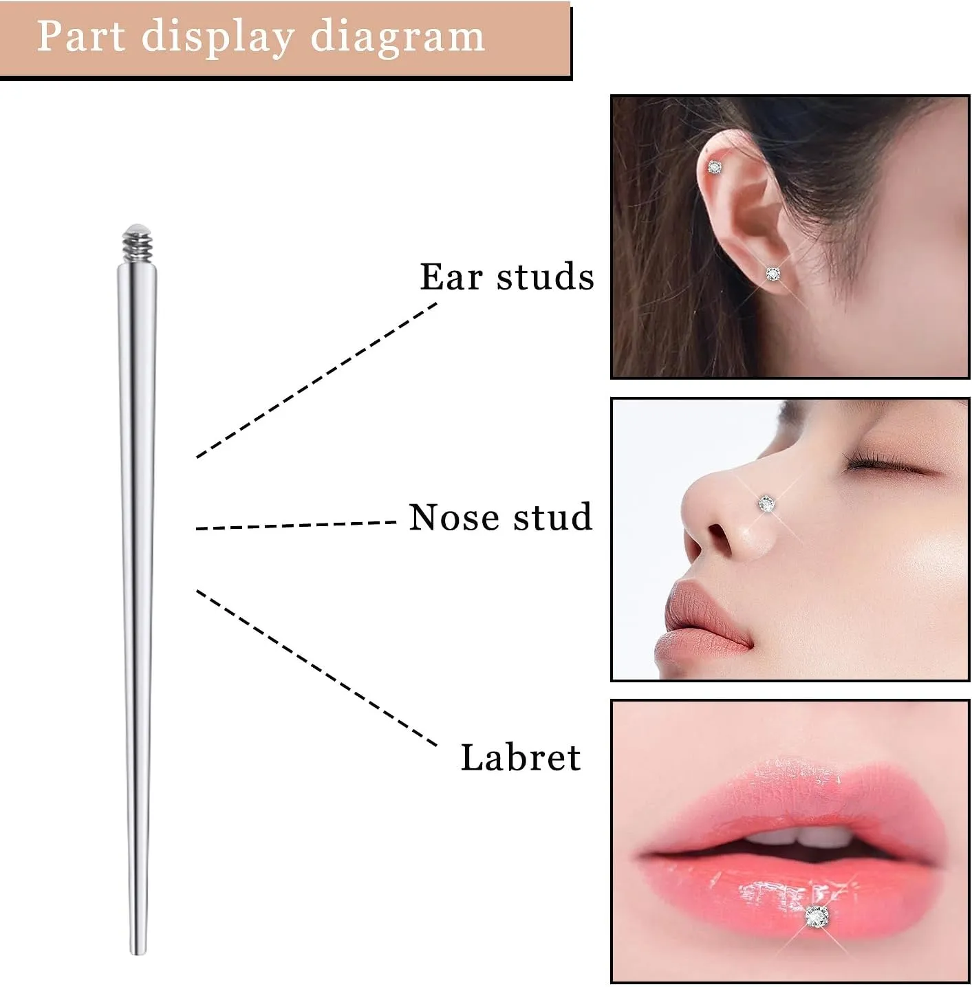Piercing Taper 16G 18G 20G Piercing Needles Surgical Steel or titanium threadles Push in and Internal thread Nose Lip Septum Rings Stud Earrings Eyebrow Tragus Piercing Jewelry