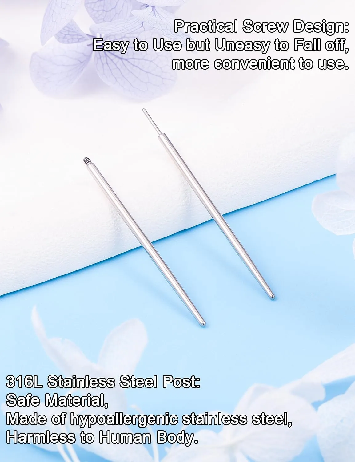 Piercing Taper 16G 18G 20G Piercing Needles Surgical Steel or titanium threadles Push in and Internal thread Nose Lip Septum Rings Stud Earrings Eyebrow Tragus Piercing Jewelry