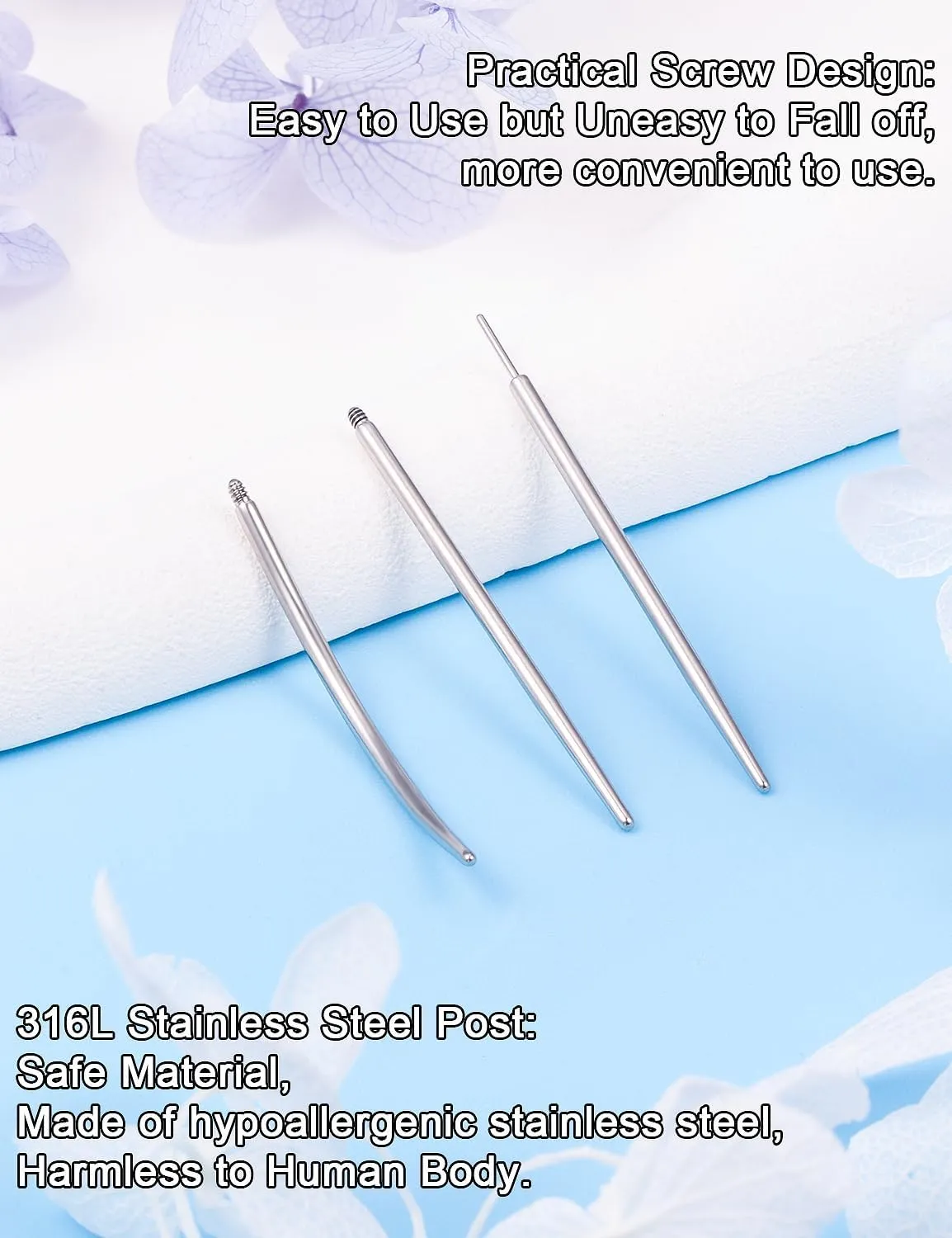 Piercing Taper 16G 18G 20G Piercing Needles Surgical Steel or titanium threadles Push in and Internal thread Nose Lip Septum Rings Stud Earrings Eyebrow Tragus Piercing Jewelry