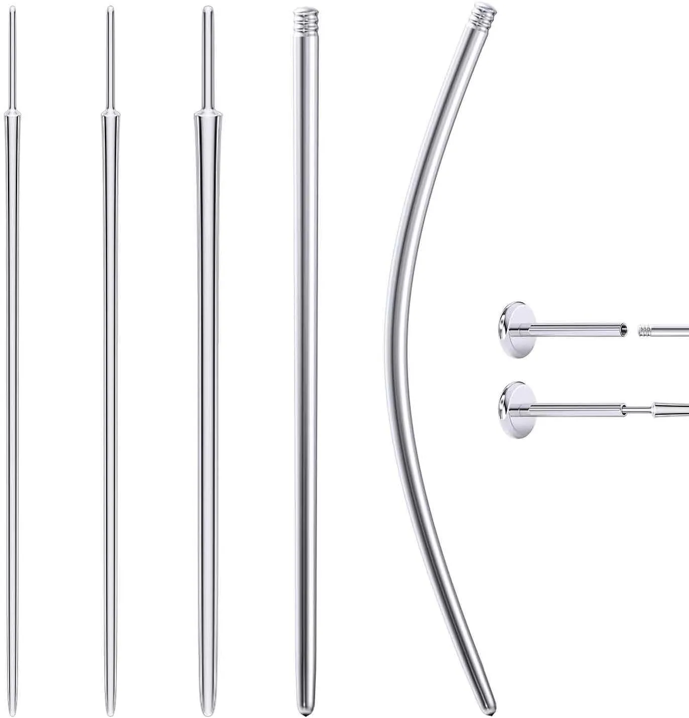Piercing Taper 16G 18G 20G Piercing Needles Surgical Steel or titanium threadles Push in and Internal thread Nose Lip Septum Rings Stud Earrings Eyebrow Tragus Piercing Jewelry