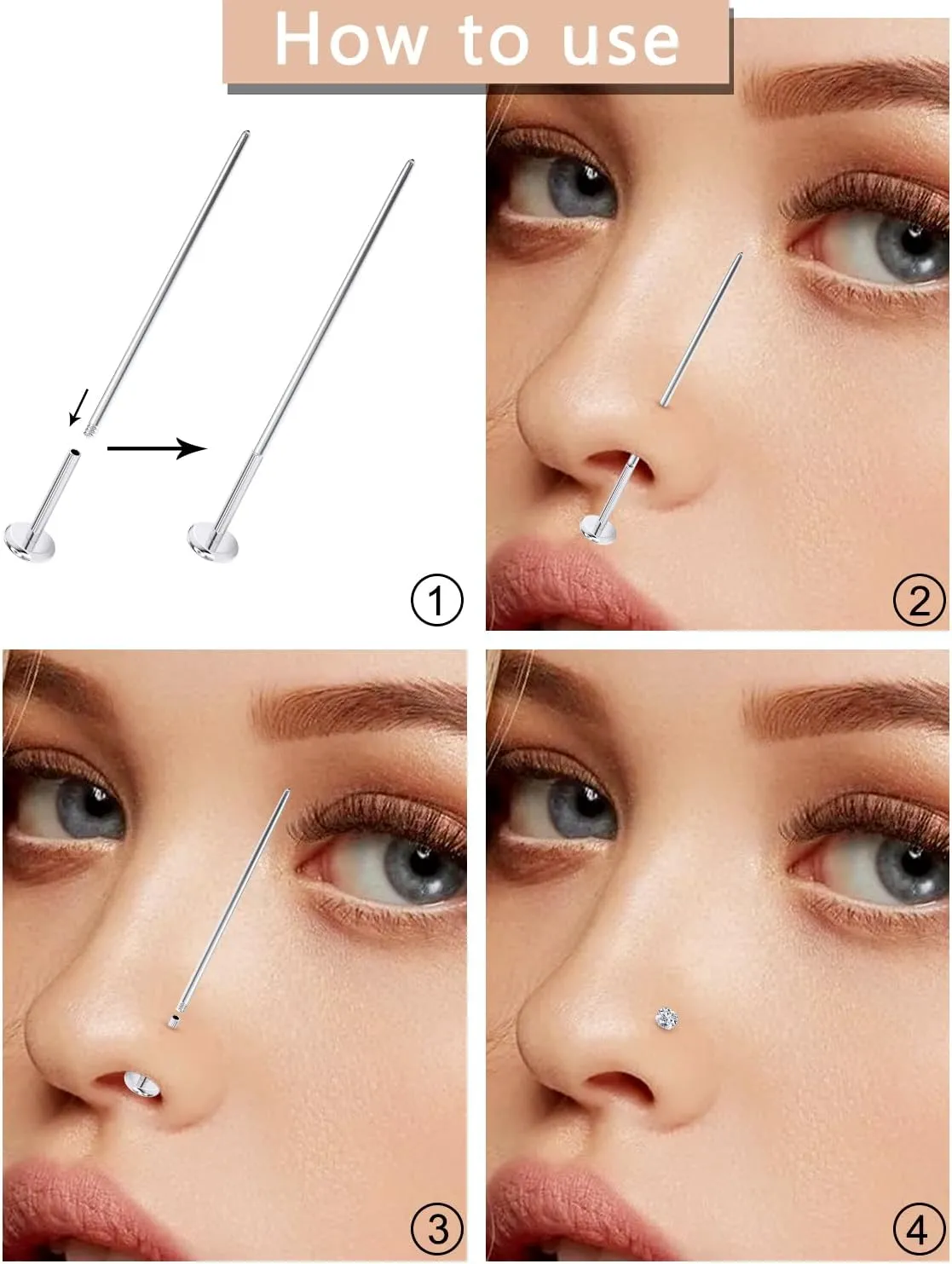 Piercing Taper 16G 18G 20G Piercing Needles Surgical Steel or titanium threadles Push in and Internal thread Nose Lip Septum Rings Stud Earrings Eyebrow Tragus Piercing Jewelry