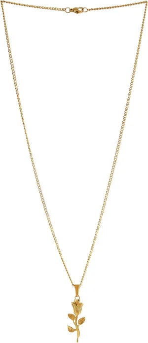 Planet '79 18k Gold Rose Pendant Chain Mens Rose Necklace Vintage Rose Flower Necklace For Men Gift For Him or Her Boyfriend Girlfriend Gift