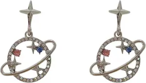 Planet Earrings for Women Saturn Earrings Rhinestone Silver Star Earrings for Women Jewelry