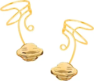 Planet Saturn Pair Gold On 925 Sterling Non-pierced Wave Ear Cuff Earrings