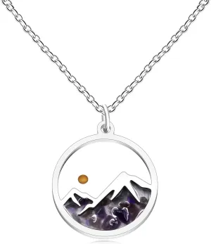 Platinum Plated Natural Stone Religious Faith Necklace for Women Men - Round Mountain Mustard Seed Pendant Necklaces YA5071