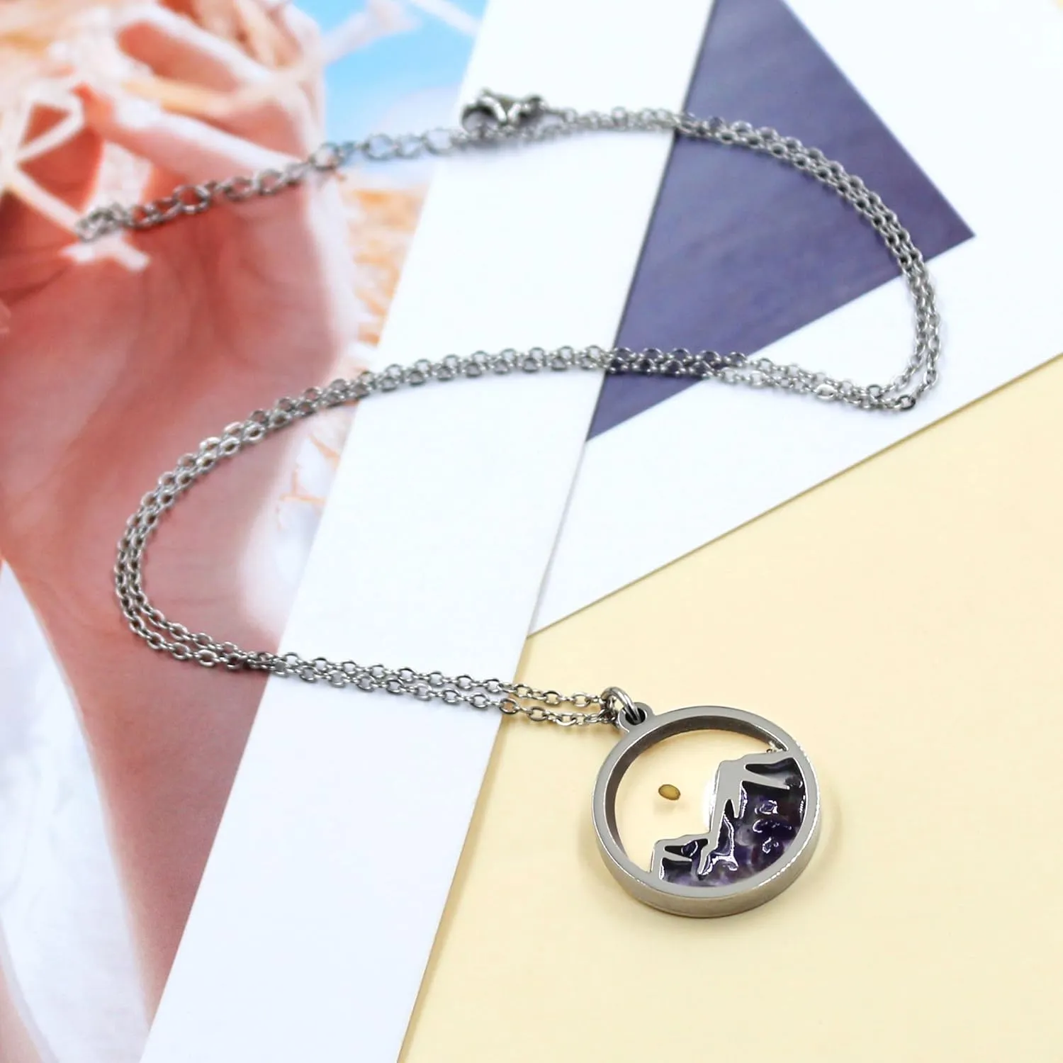 Platinum Plated Natural Stone Religious Faith Necklace for Women Men - Round Mountain Mustard Seed Pendant Necklaces YA5071