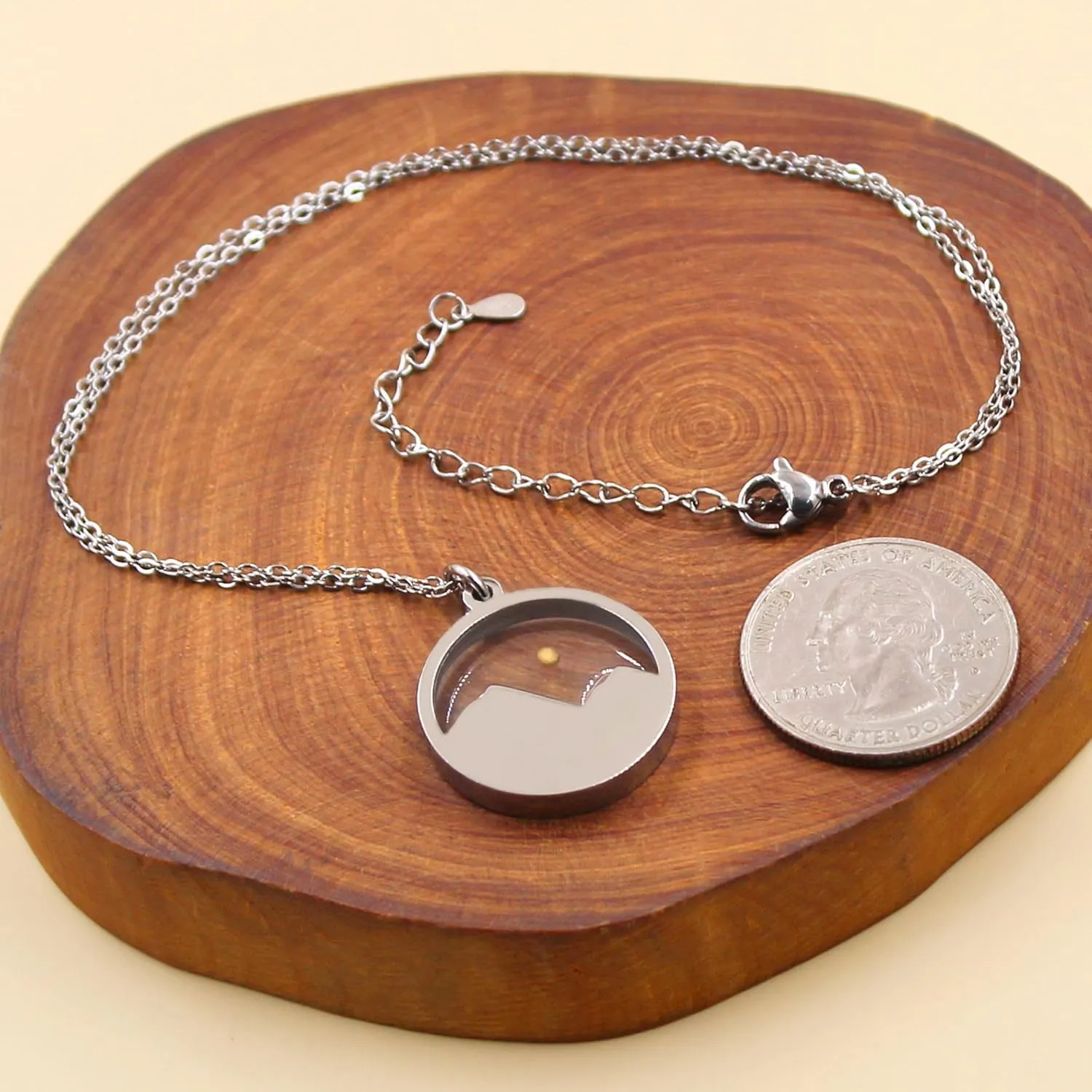 Platinum Plated Natural Stone Religious Faith Necklace for Women Men - Round Mountain Mustard Seed Pendant Necklaces YA5071