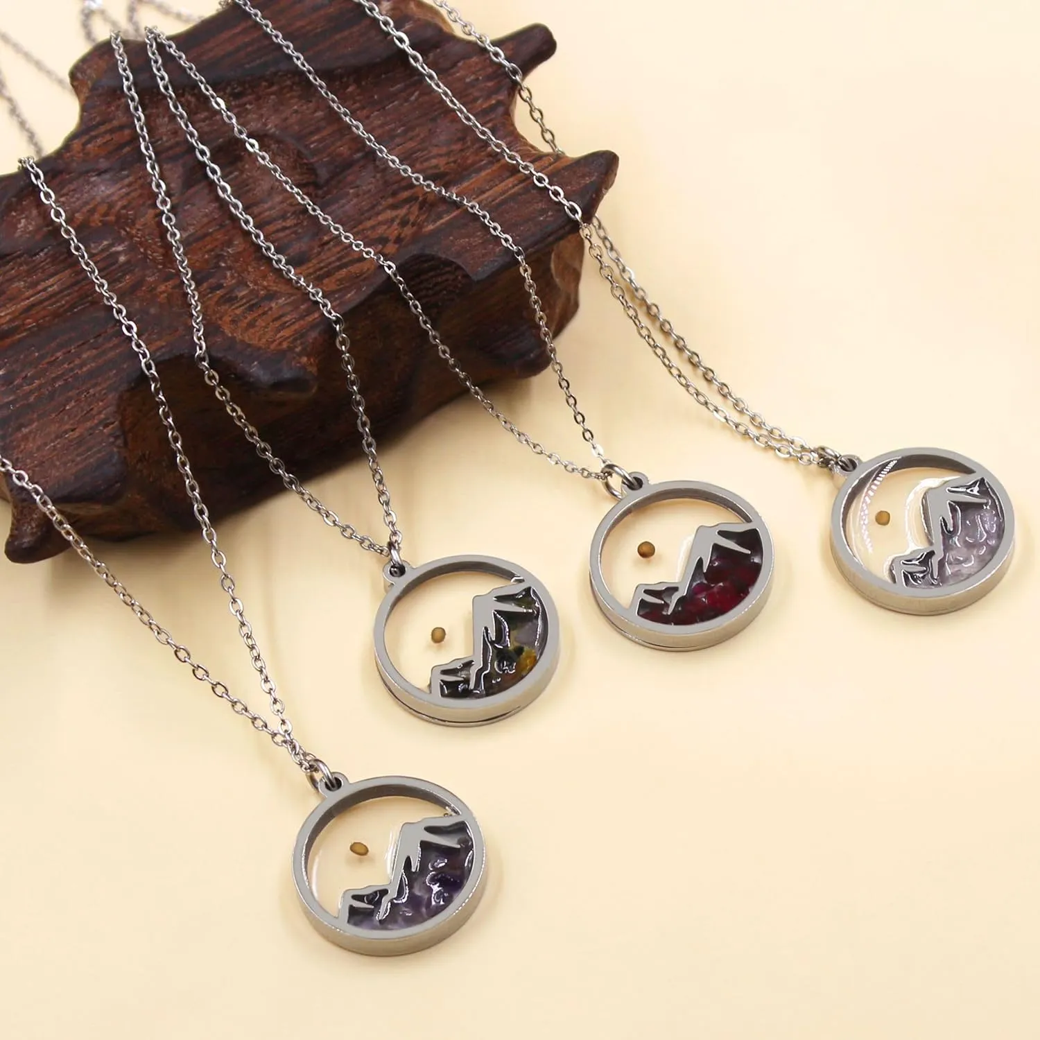 Platinum Plated Natural Stone Religious Faith Necklace for Women Men - Round Mountain Mustard Seed Pendant Necklaces YA5071