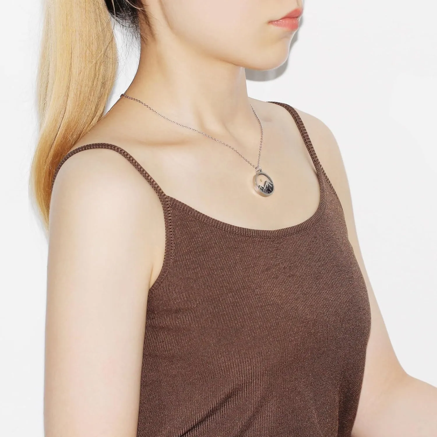 Platinum Plated Natural Stone Religious Faith Necklace for Women Men - Round Mountain Mustard Seed Pendant Necklaces YA5071