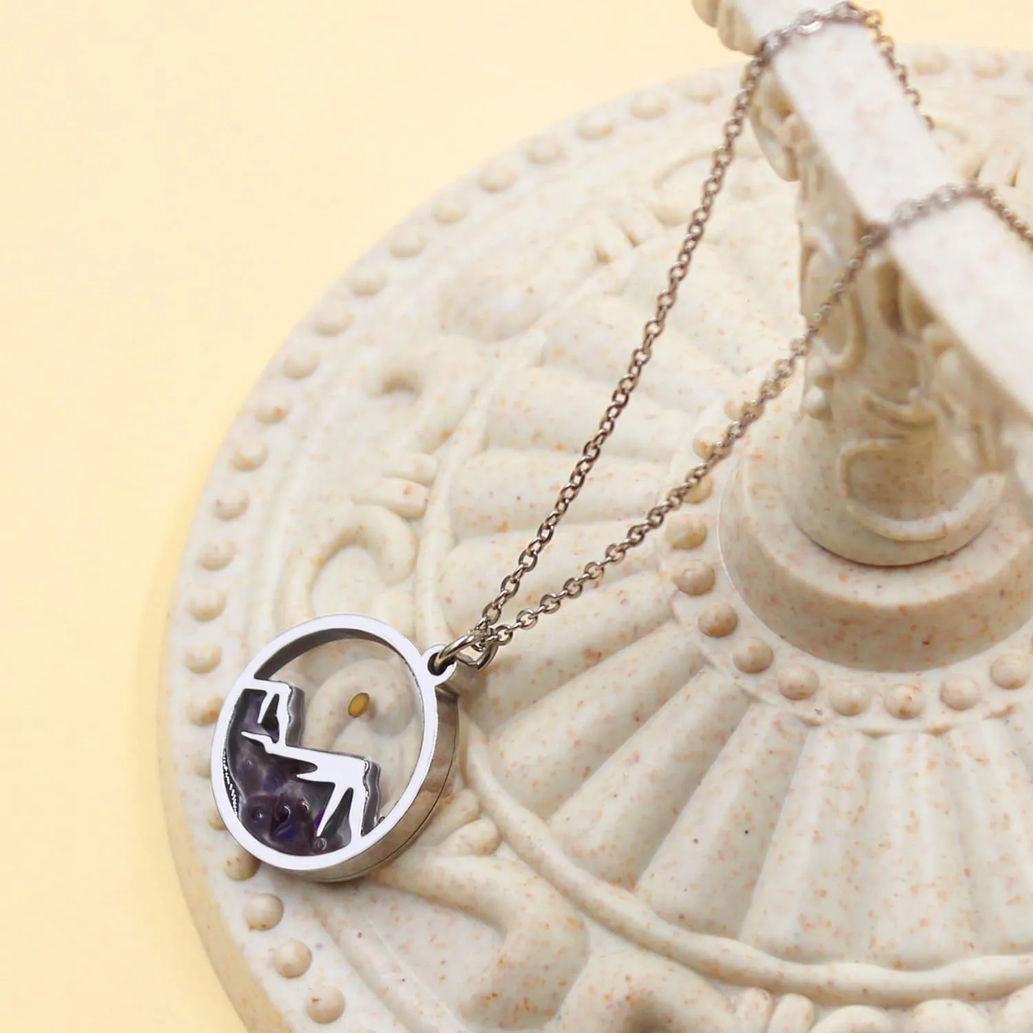 Platinum Plated Natural Stone Religious Faith Necklace for Women Men - Round Mountain Mustard Seed Pendant Necklaces YA5071